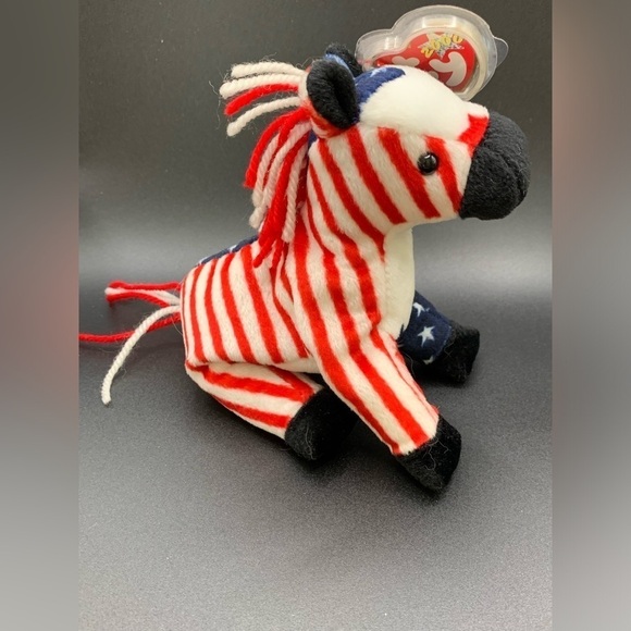 Lefty Political Donkey Beanie Baby 2000 USA Stars Stripes Red White Blue - Picture 2 of 7